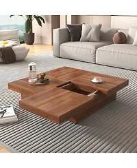 Streamdale Furniture Square Veneer Coffee Table Sliding Top with Storage in Walnut 39.4"
