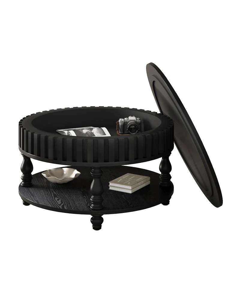 Streamdale Furniture Modern Fluted Coffee Table with Storage, Flip-Top Center Table