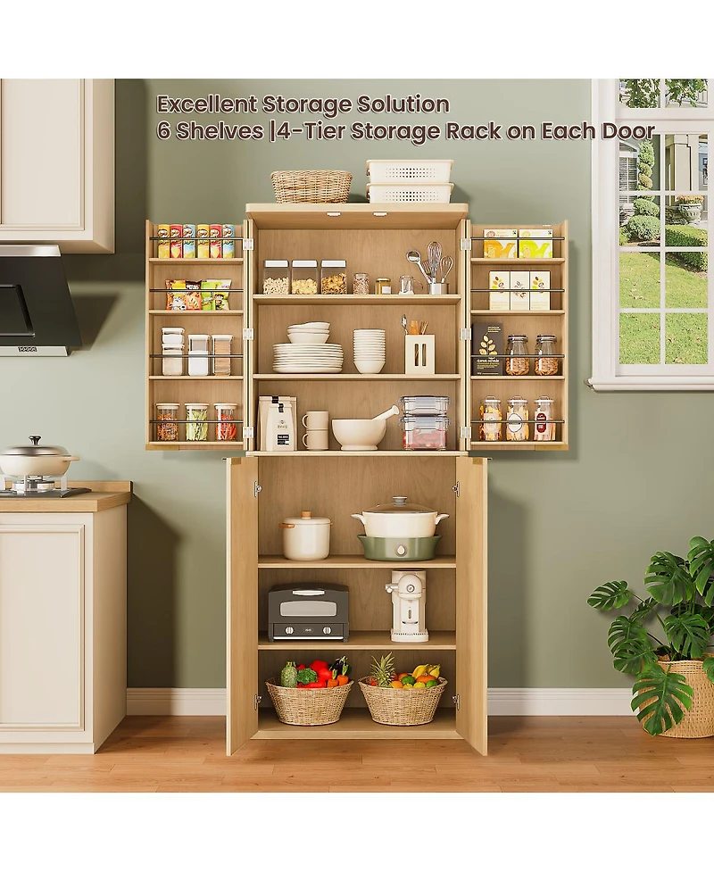 Streamdale Furniture 72" Oak Kitchen Pantry Cabinet with 6 Shelves