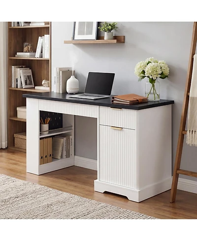 Streamdale Furniture 55" Modern Fluted Office Desk with Storage, Drawers, Power Outlet & Keyboard Tray