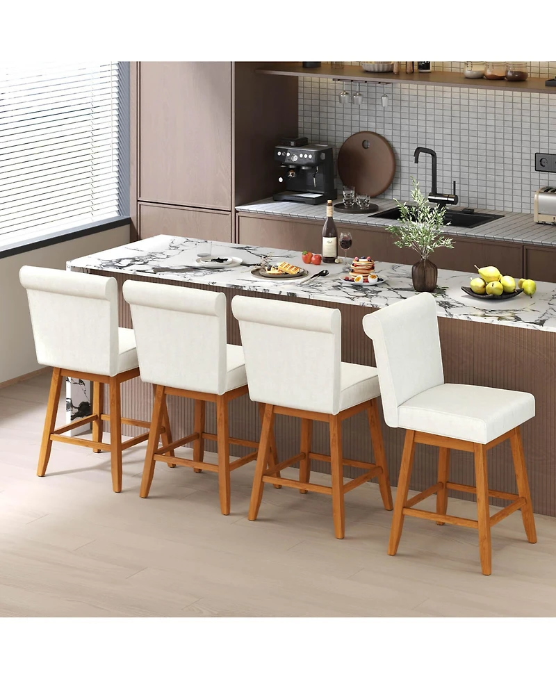 Costway 27" Swivel Bar Stools with Rubber Wood Legs Upholstered Linen Chairs
