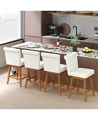 Costway 27" Swivel Bar Stools with Rubber Wood Legs Upholstered Linen Chairs