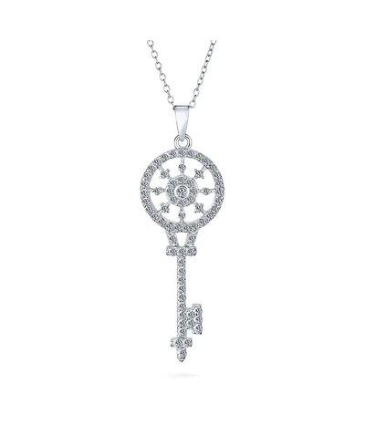 Bling Jewelry Victorian Style Pave Cubic Zirconia Cz Sunburst Key Pendant Necklace .925 Sterling Silver
