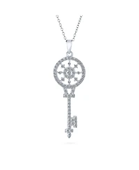 Bling Jewelry Victorian Style Pave Cubic Zirconia Cz Sunburst Key Pendant Necklace .925 Sterling Silver