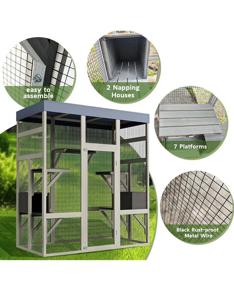 Zeus & Ruta Gray Wooden Outdoor Catio with 2 Napping Boxes