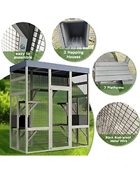 Zeus & Ruta Gray Wooden Outdoor Catio with 2 Napping Boxes