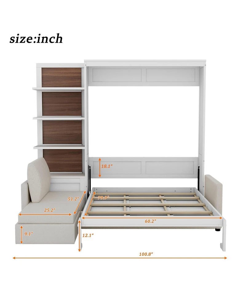 Streamdale Furniture Queen Size Murphy Bed Wall Bed with Sofa and Shelves