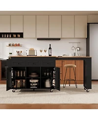 Streamdale Furniture 85.5" Extendable Kitchen Island with Storage, Power Outlet, 3 Drawers, 2 Doors