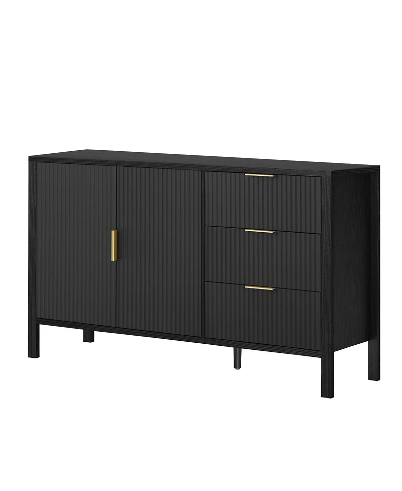 Streamdale Furniture Modern Wave-Pattern Sideboard with 3 Drawers & Hooks