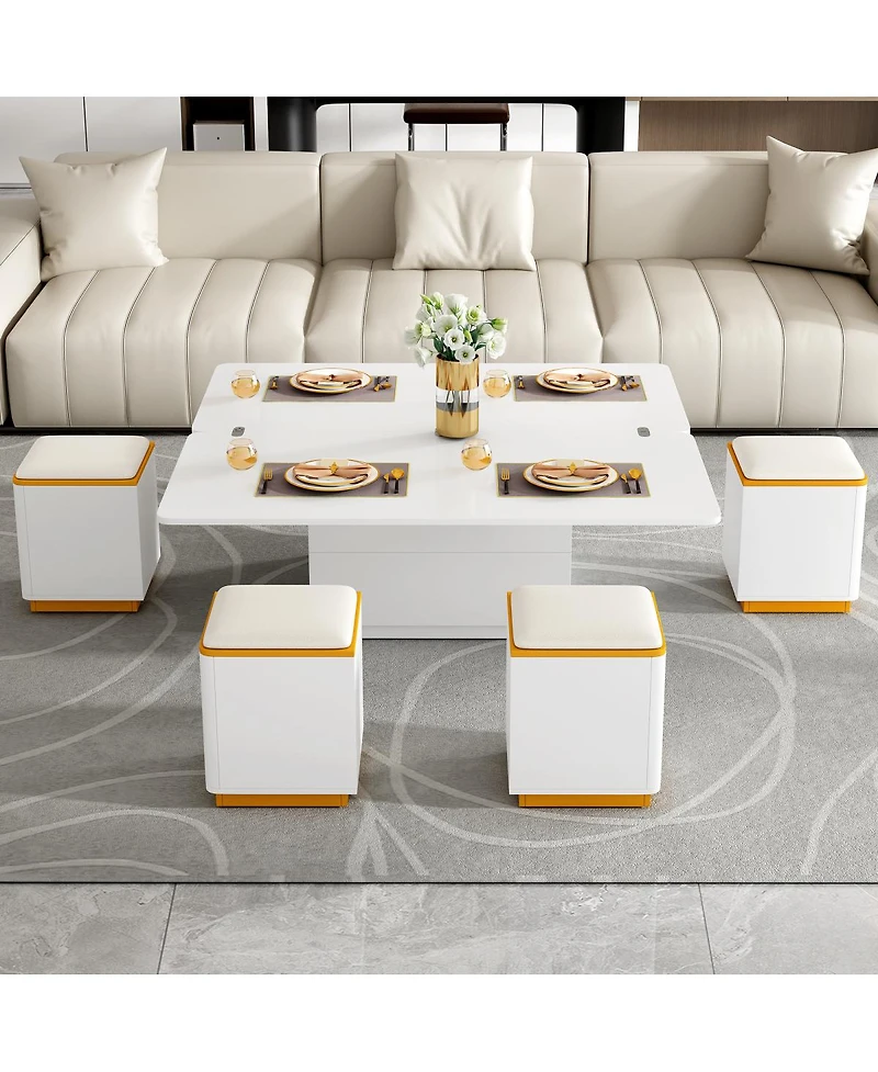 Streamdale Furniture Lift-Top Coffee Table with Storage Stools & Foldable Top