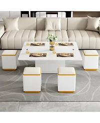 Streamdale Furniture Lift-Top Coffee Table with Storage Stools & Foldable Top