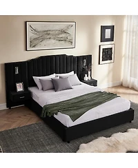 Streamdale Furniture Queen Size Velvet Upholstered Bed Frame with Vertical Stripes