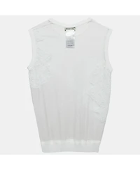 Pre-Owned Emilio Pucci Women's White Embroidered Mesh Sleeveless Top