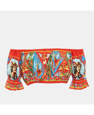 Pre-Owned Dolce & Gabbana Women's Red/blue Carretto Print Crop Top