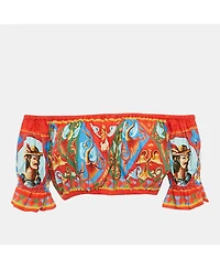 Pre-Owned Dolce & Gabbana Women's Red/blue Carretto Print Crop Top
