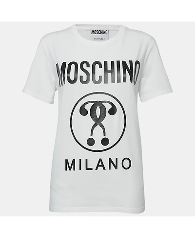 Pre-Owned Moschino Women's Couture White Logo Print Cotton Crew Neck T-Shirt