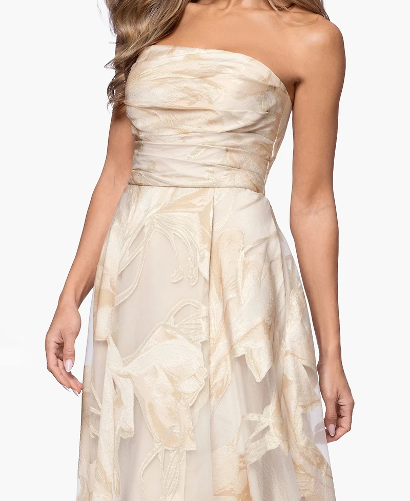 Xscape Petite Jacquard Strapless Long Ball Gown