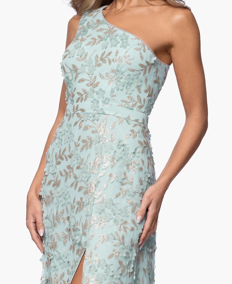 Xscape Petite 3D Flower One Shoulder Ball Gown
