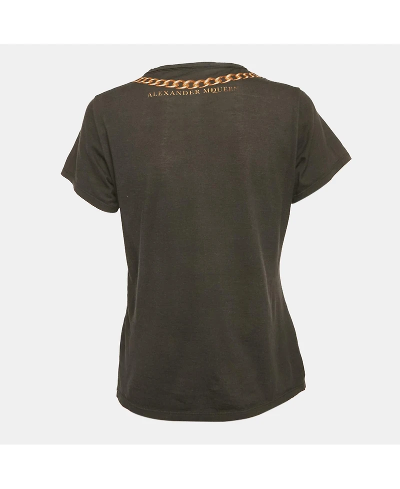 Pre-Owned Alexander Mcqueen Women's Black Fox & Chain Printed Jersey T-Shirt