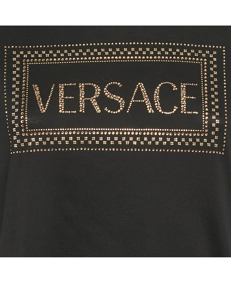 Pre-Owned Versace Women's Black Medusa Rhinestone Jersey T-Shirt