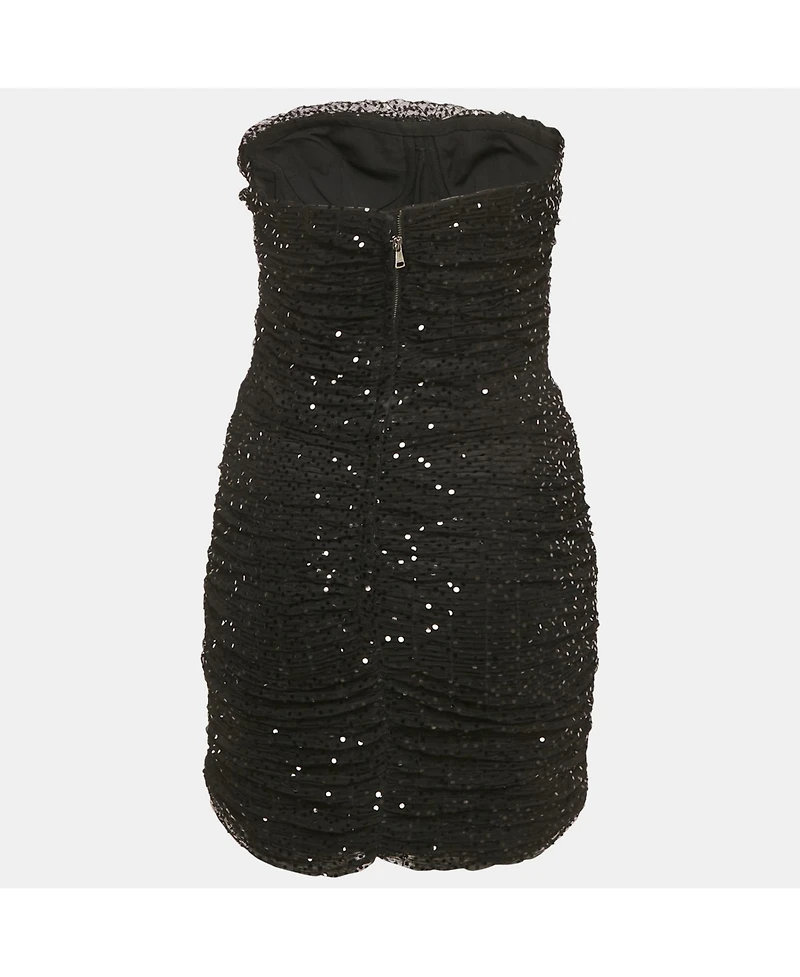Pre-Owned Dolce & Gabbana Women's Black Sequin Embellished Tulle Ruched Strapless Mini Dress