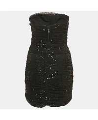 Pre-Owned Dolce & Gabbana Women's Black Sequin Embellished Tulle Ruched Strapless Mini Dress