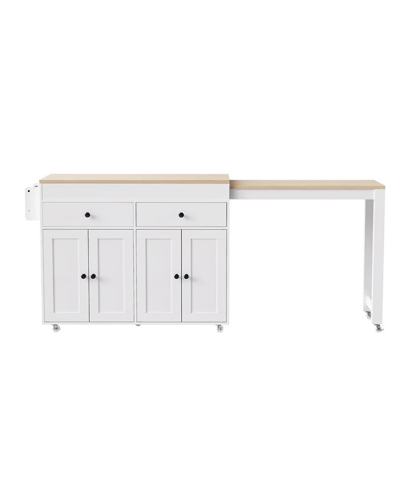 Streamdale Furniture 74.5" Extendable Dining Table Kitchen Island Cart with Wheels, White