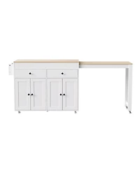 Streamdale Furniture 74.5" Extendable Dining Table Kitchen Island Cart with Wheels, White
