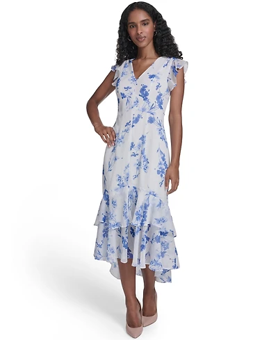 Tommy Hilfiger Women's Flutter-Sleeve V-Neck Midi Dress