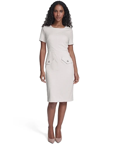 Tommy Hilfiger Women's Short-Sleeve Wicker Weave Shift Dress