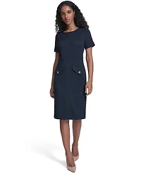 Tommy Hilfiger Women's Short-Sleeve Wicker Weave Shift Dress