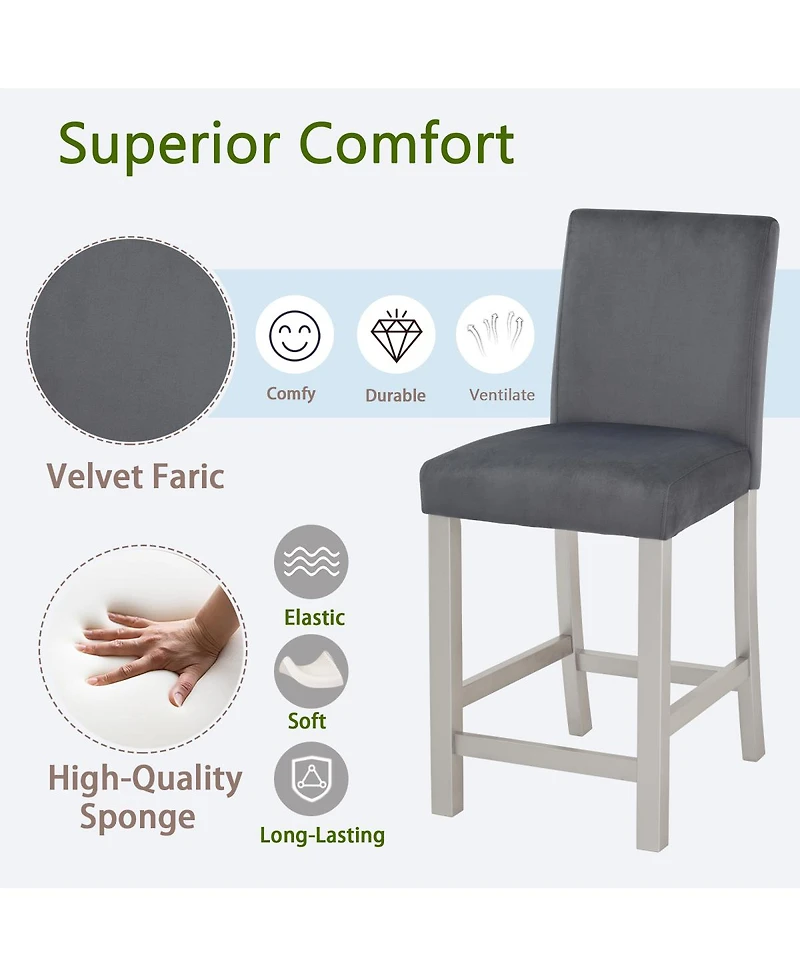 Streamdale Furniture Counter Height Chairs Set for 4, Padded Seat Barstool for Dining Room, Silver Gray