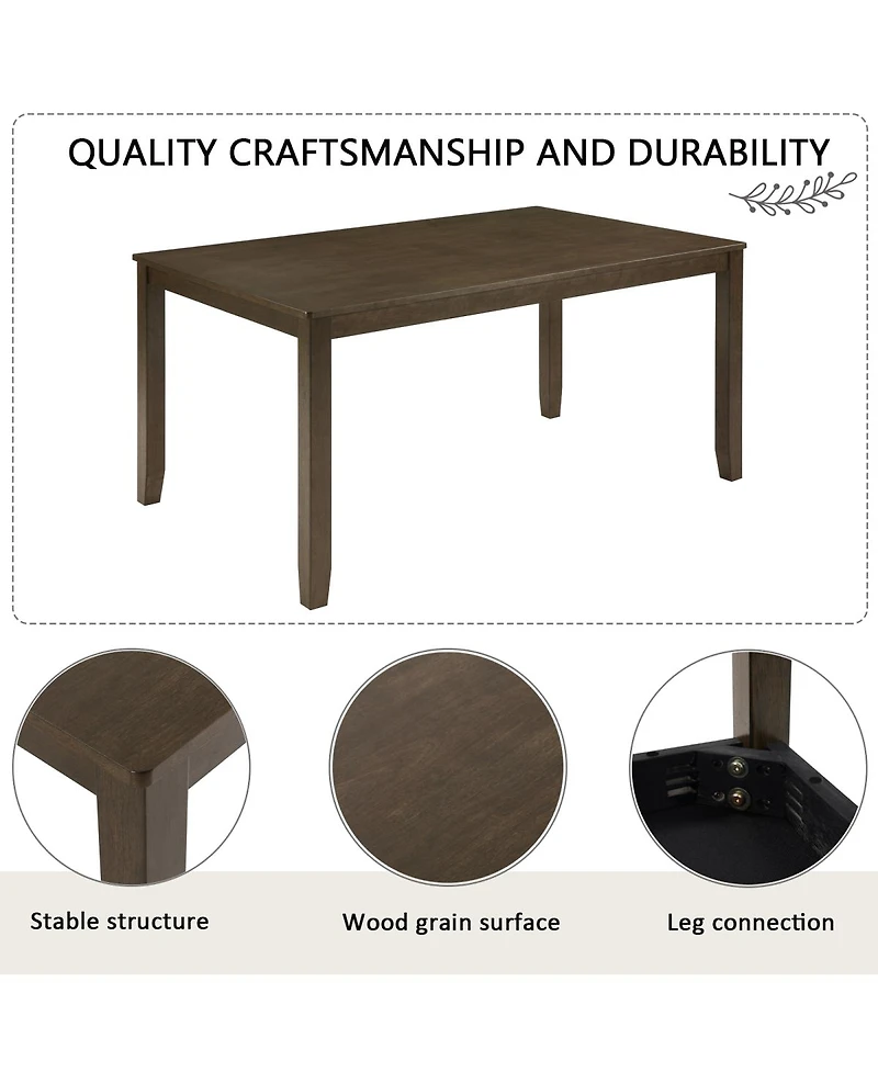 Streamdale Furniture 6-Piece Farmhouse Rustic Dining Table Set with Bench and Chairs, Dark Walnut