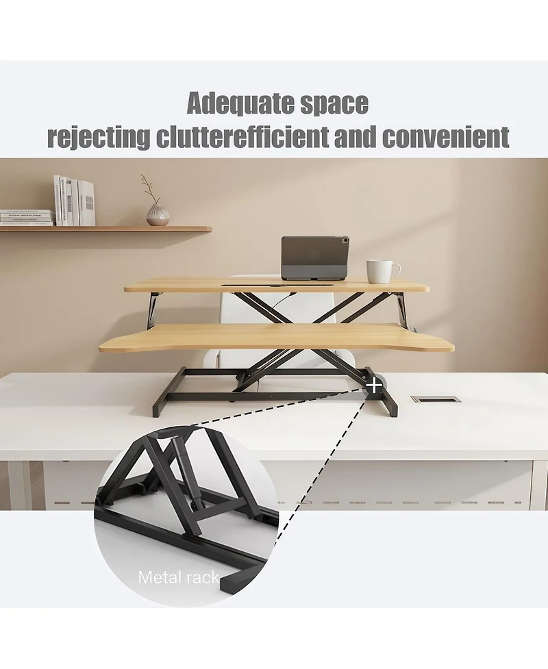 Streamdale Furniture 32" Height Adjustable Sit-Stand Desk Converter for Dual Monitors & Laptop