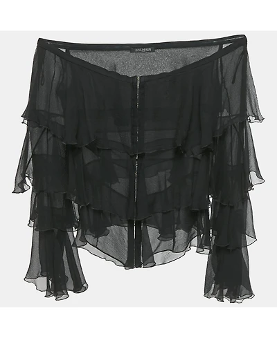 Pre-Owned Balmain Women's Black Silk Tiered Off-Shoulder Top