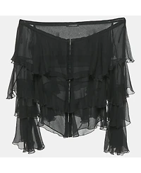 Pre-Owned Balmain Women's Black Silk Tiered Off-Shoulder Top
