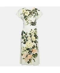 Pre-Owned Dolce & Gabbana Womens Cream Floral Print Silk Applique Detail Short Dress