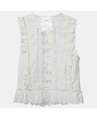 Pre-Owned Zimmermann Women's White Linen Blend Eyelet Crop Top