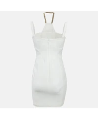 Pre-Owned Versace Women's Collection White Crepe Chain Detail Mini Dress