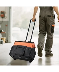 Mecale Rolling Tool Bag on Wheels, 110 lb Capacity, 27 Pockets Heavy-Duty Tool Organizer, Telescoping Handle, Stable Base