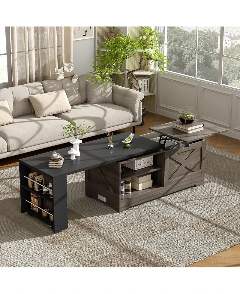 Streamdale Furniture Farmhouse Lift Top Coffee Table with Barn Doors & Hidden Storage