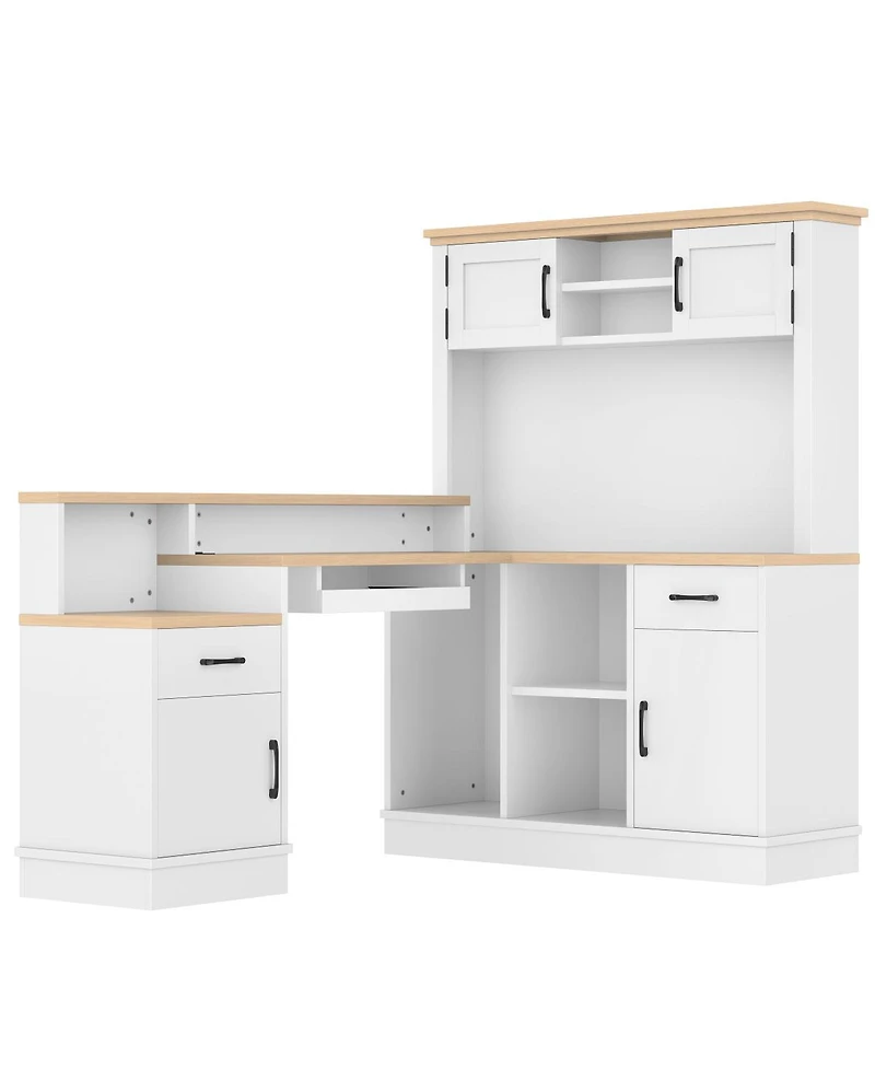 Streamdale Furniture L-Shaped Computer Desk with Outlet, Drawers, Bookshelf, White