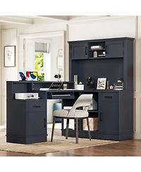 Streamdale Furniture L-Shaped Computer Desk with Outlet, Drawers, Bookshelf, Blue