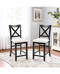 Streamdale Furniture Streamdale Wooden Counter Height Dining Chairs Set of 4 with Padded Seat, Black & Beige