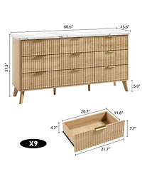 gaomon Fluted Dresser for Bedroom, 9 Deep Drawer Modern Wood Storage Chest, Beige