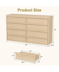 gaomon 8-Drawer Dresser for Bedroom, 54" Wide Natural Oak Double Chest with Large Storage, Beige