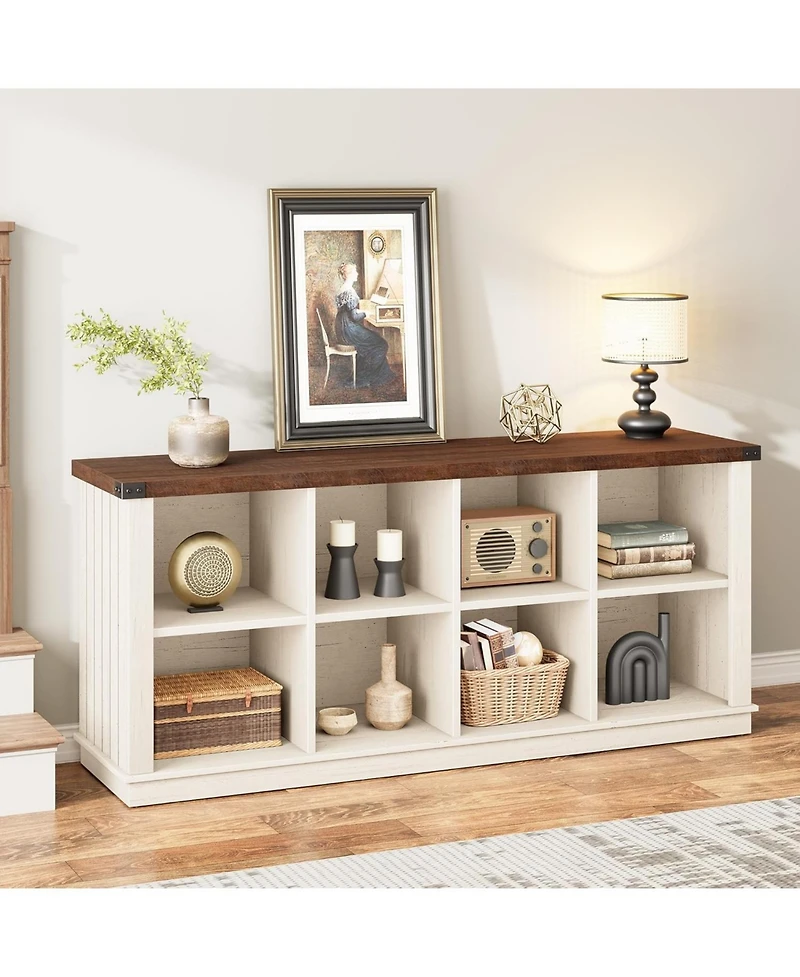 gaomon 8 Cube Storage Organizer Bookshelf, 62" Long 3-Tier Farmhouse Bookcase for Entryway or Living Room