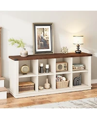 gaomon 8 Cube Storage Organizer Bookshelf, 62" Long 3-Tier Farmhouse Bookcase for Entryway or Living Room