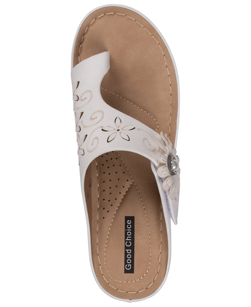 Gc Shoes Women's Skylar Floral Rosette Round Toe Wedge Sandals