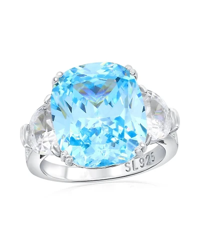 Suzy Levian New York Gala Collection Sterling Silver Elongated Cushion Firework Cut Cubic Zirconia Three Stone Ring